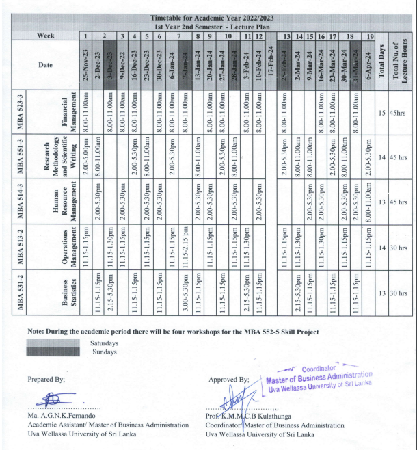 Timetable 